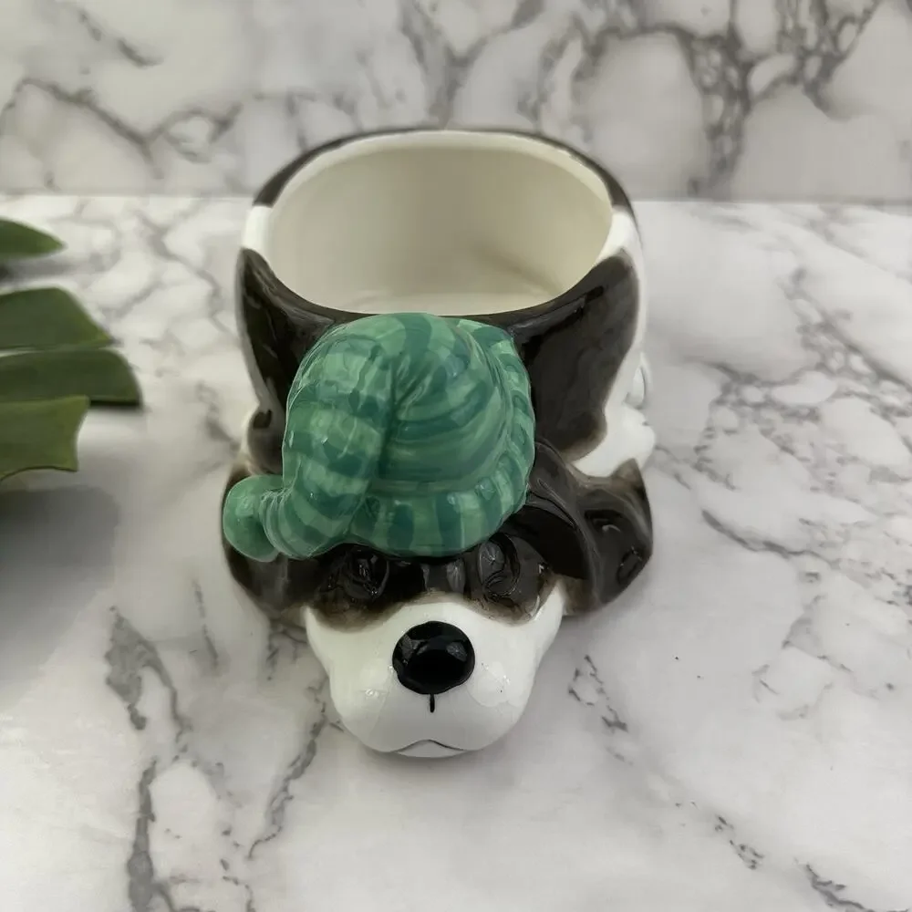 Pier 1 Vintage Y2k Sleeping Dog Dish Bowl Planter Ceramic White Brown Puppy